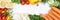 Vegetables collection tomatoes carrots cooking ingredients banner background top view