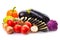 Vegetables for cooking. Eggplant, tomatoes, onions, paprika, cauliflower. Isolate on white background