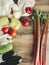 Vegetables in eco cotton bags on table in the kitchen, zero wast