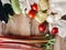 Vegetables in eco cotton bags on table in the kitchen, zero wast