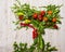 vegetables are folded in the shape of a tree on a table