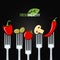 Vegetables on fork food design menu background