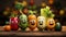 Vegetables fruit cartoon personality character, funny dietary ingredients of proper food, cute and funny products