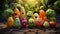 Vegetables fruit cartoon personality character, funny dietary ingredients of proper food, cute and funny products