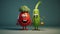 Vegetables fruit cartoon personality character, funny dietary ingredients of proper food, cute and funny products