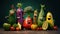 Vegetables fruit cartoon personality character, funny dietary ingredients of proper food, cute and funny products
