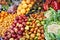 Vegetables and fruit on market counter