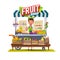 Vegetables and fruits cart with seller character design. market cart. Green Carts sell only fresh fruits and vegetables. promote h