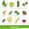 Vegetables and fruits with a high content of Vitamin B3. Hand drawn vitamin set