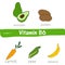 Vegetables and fruits with a high content of vitamin B6. Hand drawn vector vitamin set