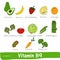Vegetables and fruits with a high content of vitamin B9. Hand drawn vector vitamin set