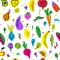 Vegetables and fruits seamless pattern, funny sketchy design. Vector  illustration