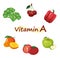 Vegetables and fruits set of Vitamin A