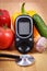 Vegetables, glucometer for measuring sugar level and stethoscope, healthy lifestyle, nutrition, diabetes