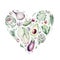 Vegetables healthy green organic set watercolor heart shape artichoke, broccoli, spinach, celery vitamin Cabbage, leek