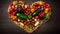 Vegetables Heart Shape Background, Image Ai Generated