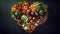 Vegetables Heart Shape Background, Image Ai Generated