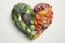 Vegetables in a Heart Shape. Heart shaped healthy vegetables. Vegetarian diet, healthy vegetables, love for veggies concept. Ai