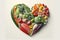 Vegetables in a Heart Shape. Heart shaped healthy vegetables. Vegetarian diet, healthy vegetables, love for veggies concept. Ai