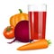 Vegetables juice. Tomato, carrot, pumpkin and beets.