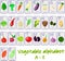 Vegetables. A large collection of characters. The alphabet is all letters in English. Interactive flashcards for kids