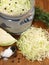 Vegetables - Making Fresh Sauerkraut on wooden Background