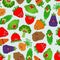 Vegetables monster pattern seamless. Vegetable GMO mutant background . genetically modified Tomato and cabbage texture. Bell