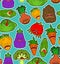 Vegetables monster pattern seamless. Vegetable GMO mutant background . genetically modified Tomato and cabbage texture. Bell