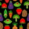 Vegetables monster pattern seamless. Vegetable GMO mutant background . genetically modified Tomato and cabbage texture. Bell