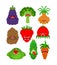 Vegetables monster set. Vegetable GMO mutant. genetically modified Tomato and cabbage. Bell pepper and eggplant. Potatoes, onions