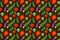 Vegetables pattern on brown background. Broccoli, tomato, eggplant and pepper