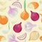 Vegetables pattern - onion and garlic. Vector seamless pattern.