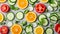 vegetables in pieces neatly arranged and top view, vegan food wallpaper