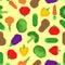 Vegetables pixel art pattern seamless. 8 bit Vegetable background . Pixelate Tomato and cabbage. Bell pepper and eggplant.