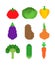 Vegetables pixel art set. 8 bit Vegetable. Pixelate Tomato and cabbage. Bell pepper and eggplant. Potatoes, onions and broccoli.