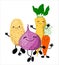 Vegetables root characters with legs and faces. children`s educational illustration