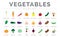 Vegetables Round Icon Set of Parsey Root, Carrot, Chilli, Paprika, Pepper, Tomato, Cucumber, Mushroom, Spinach, Zucchini, Eggplant