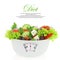 Vegetables salad in a bowl with weight scale