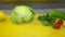 Vegetables for salad lie on the table.