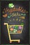 Vegetables sale chalkboard banner, market cart full of fruits and vegetables