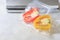 Vegetables in sealed vacuum packing bags. Su-video cooking.