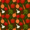 Vegetables seamless pattern. Onion and peppers, garlic and carrot