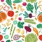 Vegetables seamless pattern. Vegan healthy meal organic food delicious fresh vegetable abstract vector texture