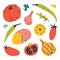 Vegetables set, isolated vector cliparts, vector illustrations of farming organic veggies, simple modern hand drawn