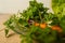 Vegetables for soup :carrot leaves kohlrabi parsley