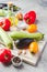 Vegetables and spices and empty cutting board