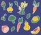 Vegetables Sticker Set. Carrots, artichoke, asparagus, onion, pumpkin, broccoli, cauliflower and foliage. Cooking. Healthy food.