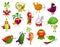 Vegetables super heroes vector cartoon veggies set