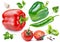 Vegetables tomatoes peppers and spices  ungrouped retouched and isolated white background for package design