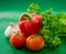 Vegetables - tomatoes, red pepper, paprika, garlic, lettuce